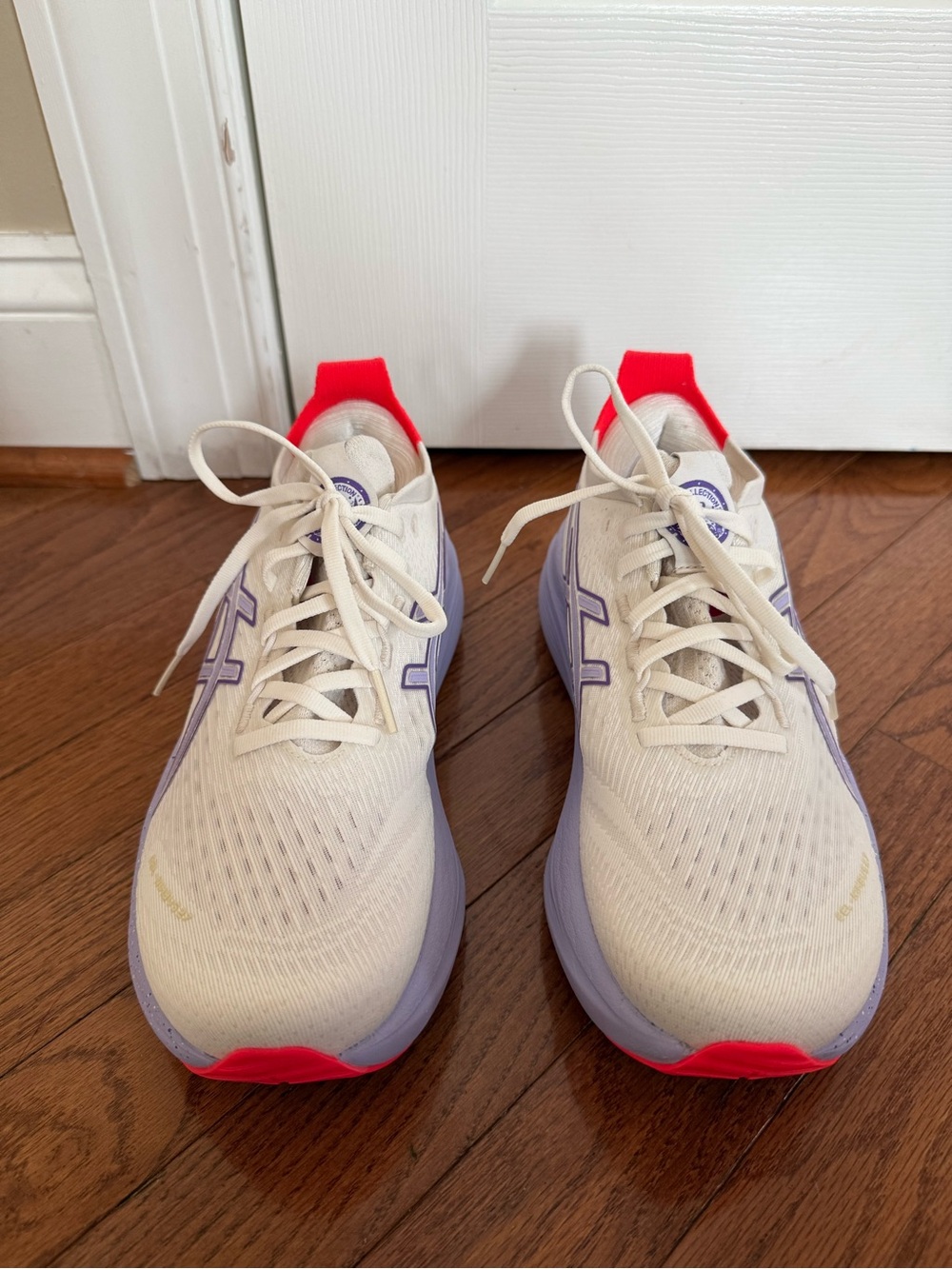 Women’s Size 8 Asics White and Lavender Running Shoes with Orange Accents